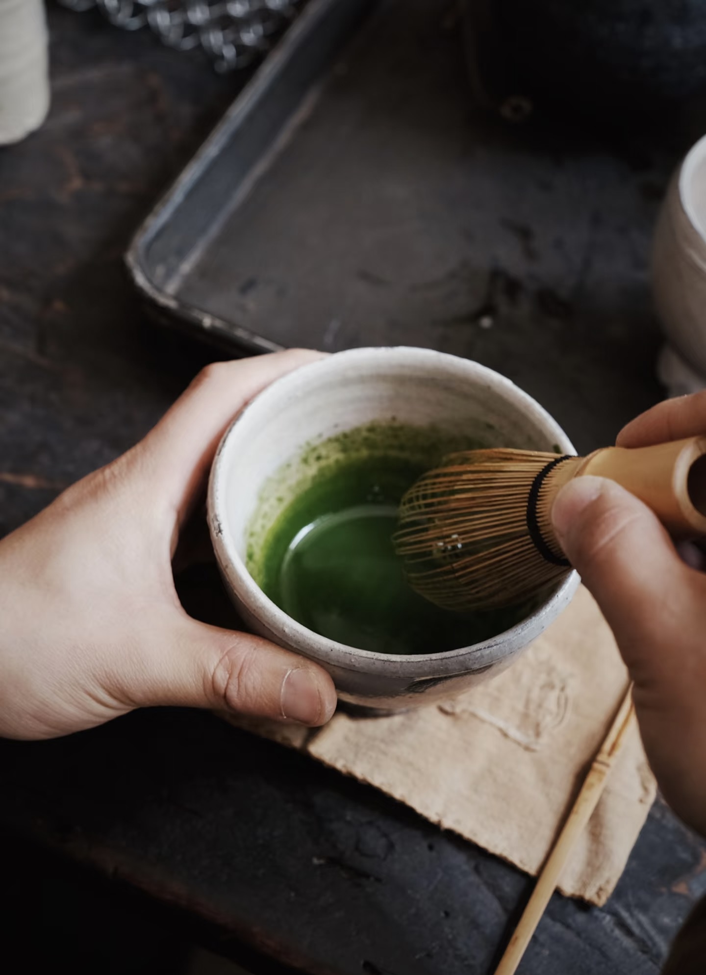 Traditional matcha whisking